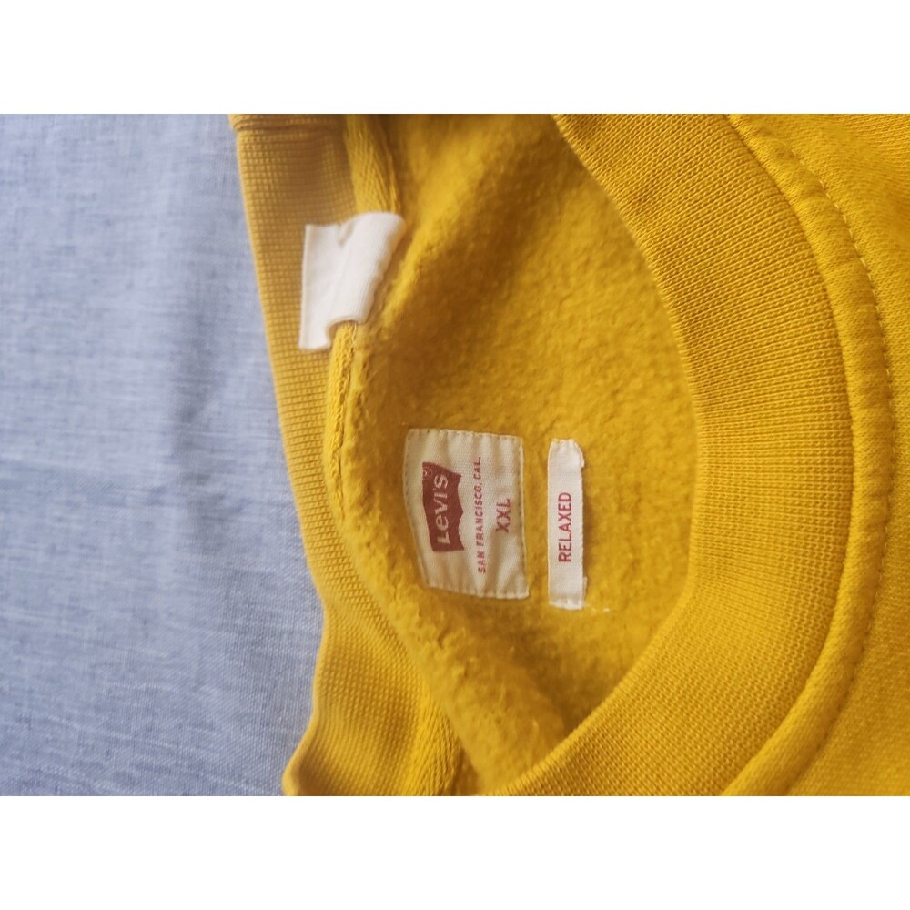 Levi's Men's XXL Yellow Crew Neck Fleece Relaxed Fit Logo Pullover Sweatshirt - Picture 6 of 11